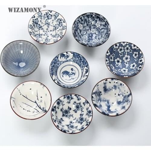 WIZAMONY Drinkware Chinese Kung Fu Tea Set Teacup cups Handpainted Blue and white Ceramic Porcelain for puer Oolong Tea