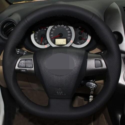 Hand Sew Black Genuine Leather Car Steering Wheel Cover For Toyota Corolla RAV4 Auris Wish Vanguard Voxy 2010 - 2013
