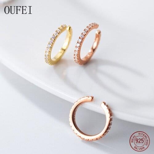 Ear Clip Earring For Girl 925 Sterling Silver Earrings Rose Gold Round Zircon Fine Jewelry Girl Gift Accessories