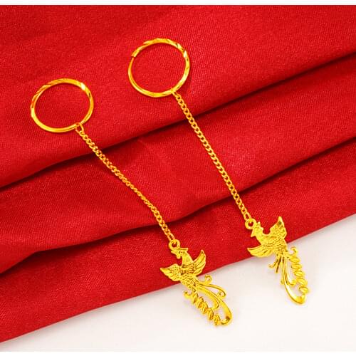 Phoenix Earrings for Women 24K Gold Plated Dangle Earrings Long Tassel Anniversary Engagement Wedding Earrings Jewelry Gift