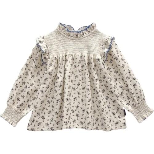 Sweety Princess Kids Baby Girls Shirts Tops Ruffles Neck Long Sleeve Flowers Print Loose Shirts Blouses Tops