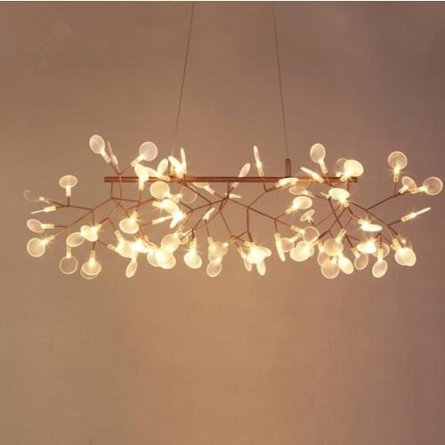Modern creative firefly leaf chandelier dining room living room Nordic coffee shop long chandelier