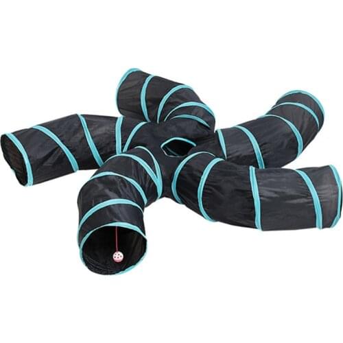S type 5 Holes Cat Tunnel Toys For Cat Kitten Blue Black Color Pet Collapsible Crinkle Cat Playing Tunnel Toy For Cat Rabbit