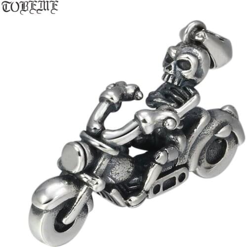 100% 925 Silver Skull-Moto Pendant vintage thai silver skeleton pendant man pendant punk jewelry