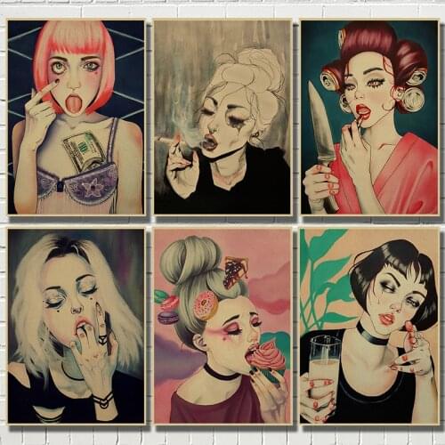 WTQ Canvas Painting Anime Posters Sexy Girls Classic Movie Wall Art Crafts Retro Poster Cafe Bar for Living Room Deco Home Deco