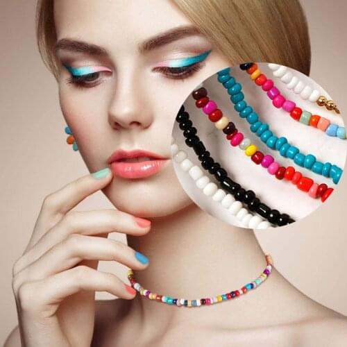 Women Bohemian Summer Chokers 2020 New Fashion Multi Seed Beads Strand Short Necklace Lady Kpop Simple Handmade Neck Accessories