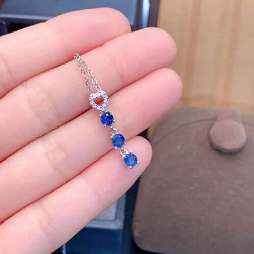 Natural 3 Sapphire Pendant Necklace S925 Hot Sale Fine Fashion Wedding Jewelry for Women 2020New Free Shipping