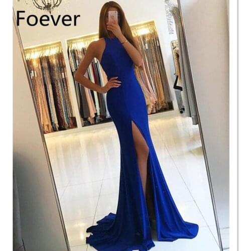 Robe De Soiree Sexy Halter Royal Blue Mermaid Evening Dresses 2019 Cut Out Back High Split Formal Party Dresses Evening Gown
