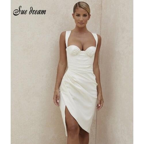 High Quality White Spaghetti Winter Dress Celebrity Party Club Split V Neck Vestidos Dress Women