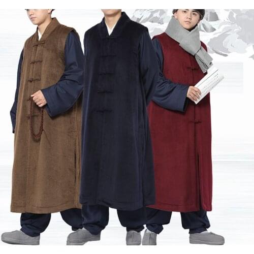 4color winter warm zen suits Buddhist Monk gown coatvest shaolin monks kungfu robe lay clothing uniforms blue/red