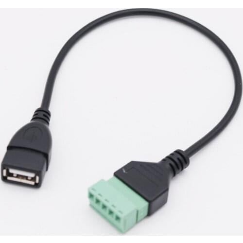 10pcs USB 2.0 Type A Female to 5 Pin Screw Connector with Shield Solderless Terminal Plug Adapter Cable Cord 30cm/1ft
