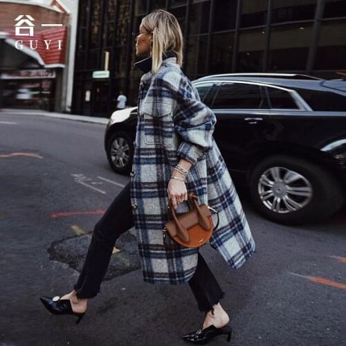 3xl Fashion Long Sleeve Plaid Coat Women Winter Long Coats For Winter For Women Korean Style Wool Coat