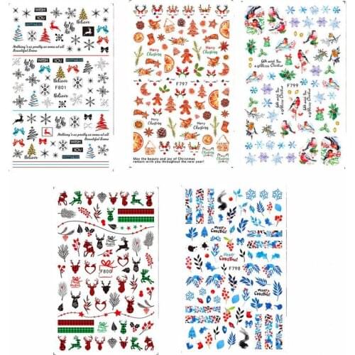 5Pcs/Set Antler Snowflake Patterns Nail Sticker 3D Effects Winter Ultra Thin Christmas Gift Nail Art Decals Glitter Foil Decor