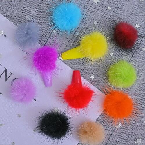 5 Pcs /Bag Pompom Nail Chrams Natural Fur Ball Nail Rhinestines with Magnetic Flat Bottom Manicure DIY 2.7*2.7cm