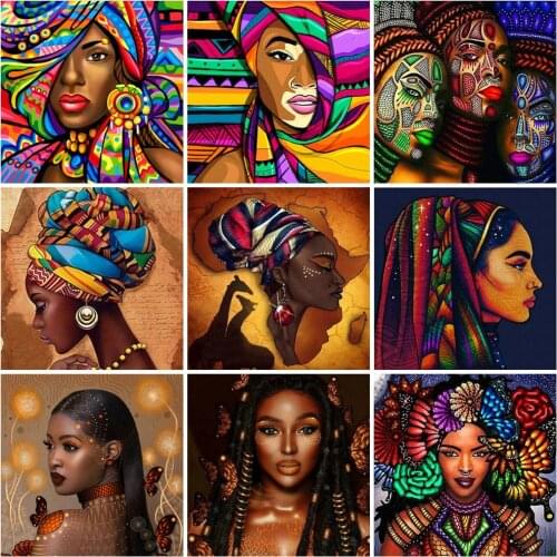 Huacan Diamond Embroidery Mosaic African Woman Handmade Gift Diamond Painting Full Square Portrait Picture Rhinestones Wall Art
