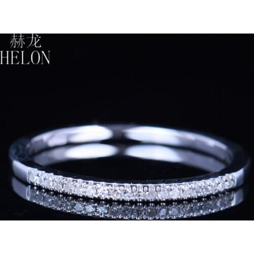 HELON Solid 10K White Gold Round 0.1ct Real Natural Diamonds Anniversary Wedding Ring Band Women Trendy Fine Jewelry Gift