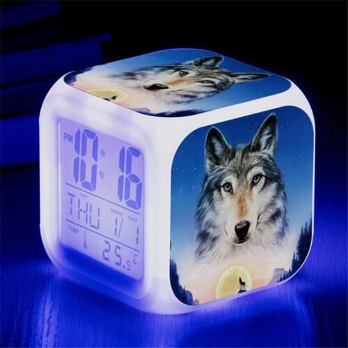 Animals Wolf Digital Clock Color Changing Despertador Cute Wolf Dog Led Alarm Clocks Action Figure Light Up Toys Doll Kids Gifts