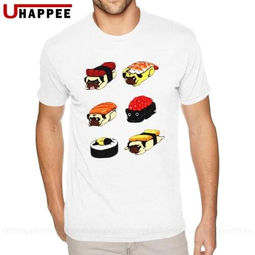Design Sushi Pug Tees Mens XXXL Short Sleeves Black Crew T Shirts