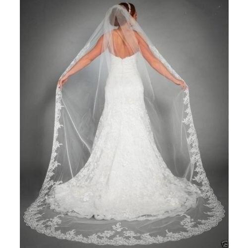 1 Layer White/ivoryBridal Cathedral Veil Lace Edge Bridal Wedding Veil With Comb
