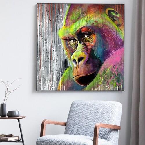 Graffiti Orangutan Monkey Chimp Street Art Canvas Print Painting Gorilla Animal Wall Picture Living Room Home Decoration Poster