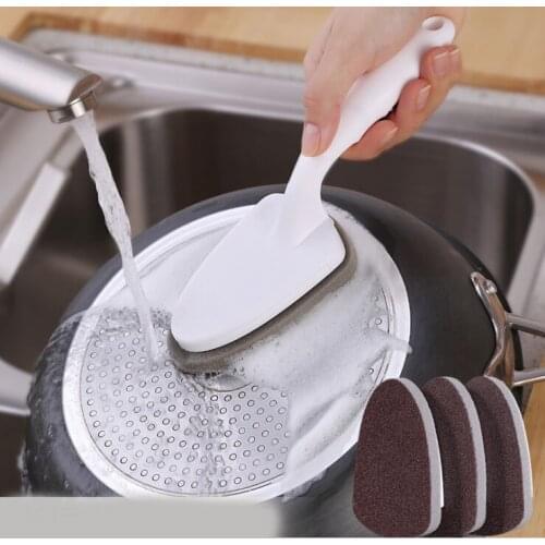 Carborundum sponge to remove rust to remove pot ash brush with handle to remove black dirt on the bottom of the pot