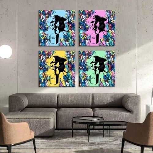 Canvas Painting Wall Art Print Detonator Colorful Monkey Street Art Painting Artwork Graffiti Decor Hearts Street Art Home Decor