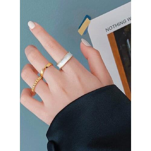 3pcs New Punk Trendy Opening Rings For Women Girls Korean Fashion Party Jewelry Gifts Square Tag Wide Mirroring Surface Rings