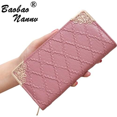 Womens Wallets Purses Vintage Fashion Plaid PU Leather Long Wallet Phone Bag Money Coin Pocket Female Card Holder Lady Purse New