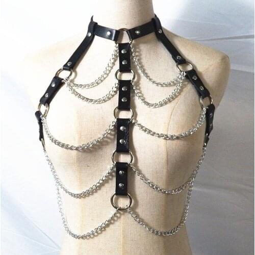 Leather Metal body chain Bralette Top Cage Body Harness Punk Gothic Garter Strap Plus Size Fetish Festival Dance Rave Exotic bra