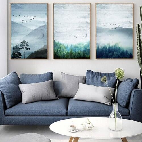 Forest Distant Mountains Clouds Flying Birds Canvas Painting Wall Art Landscape Picture Poster And Print Home Decoration No Fram