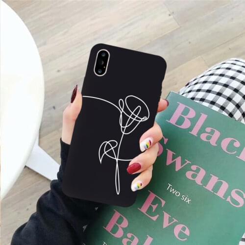 Simple Line phone case for iphone X xr xs max Matte Silicone Cover Capa For iPhone 7 6 6s 8 X 7Plus Flower Fundas