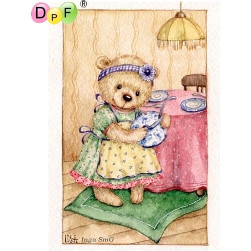 DPF DIY Little bear brush a bowl 5D diamond mosaic kit square diamond painting cross stitch crafts diamond embroidery home decor