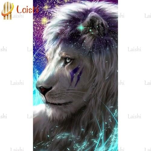DIY 5D Mosaic White Lion Fantasy interstellar Full Drill Round Diamond Resin Painting Kit Rhinestone Drawing for Room Decor