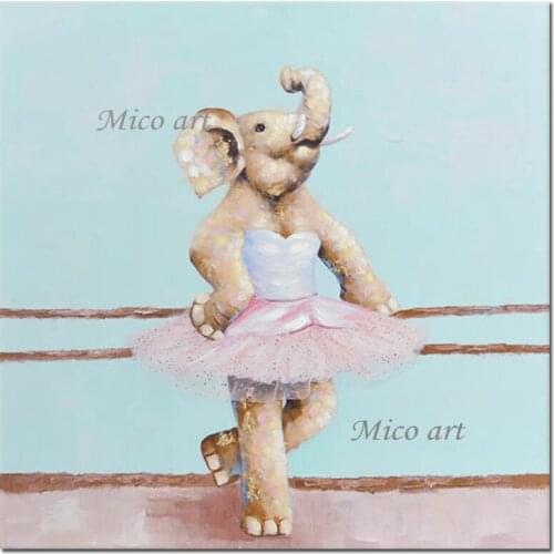 Kids Room Wall Decor Cartoon Lovely Elephant Picture Canvas Wall Art 100% Hand-painted Cartoon Animal Oil Painting Canvas