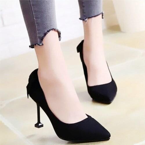 2021 Spring and Autumn New Stiletto High Heels Pointed Toe Wedding Shoes Womens Single Shoes Bow Temperament Womens Shoes