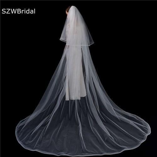New Arrival White Ivory Cathedral Wedding Veil Two Layers Ribbon Edge Wedding accessories Cheap Bridal veil Voile Velo novia