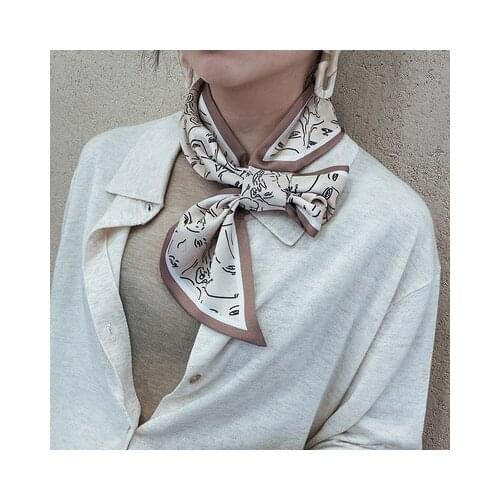 70*15cm New Small Neckerchief Female Korean Front Point Cartoon Girl Long Strip Fresh Decoration All-match Small Silk Scarf