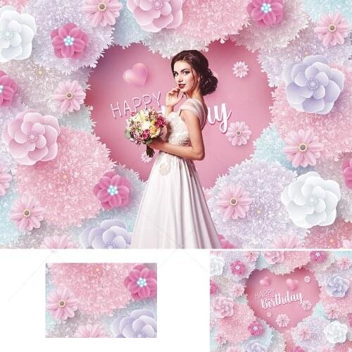 Pink Floral Photo Backdrop Custom Wedding Anniversary Bridal Shower Birthday Party Portrait Photography Background Photo Studio