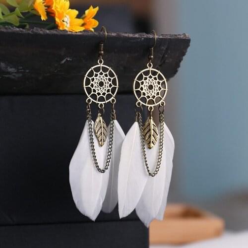 Korean version of dream catcher feather earrings female boho earrings fashion new tassel earrings jewelry