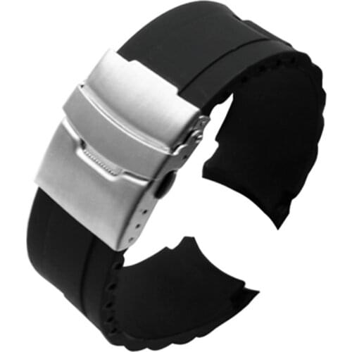 Curved End Silicone Sport Strap 16mm 18mm 20mm 22mm 24mm 26mm Folding Buckle Waterproof Rubber Men Replace Bracelet Watch Band