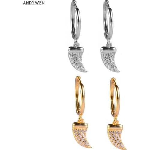 ANDYWEN 925 Sterling Silver 8.5mm Chili Crystal Drop Earring Hoops Circle Loop Round Piercing Clips Luxury CZ Zircon Jewelry