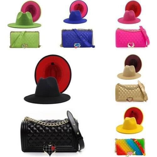 Womens Felt Fedora Hat Wide Brim Panama Cowboy Hat double-sided color matching jazz woolen hat wholesale