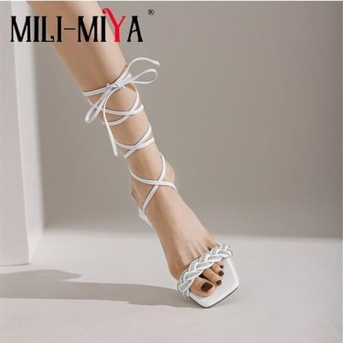 MILI-MIYA New Arrival Summer Sandals Fashion Design Woven Transparent High Heel Ladies Cross Strap Square Toe Wedding Party Shoe