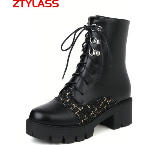 Lace Up Platfrom Women Boots Fashion Mixed Colors Chunky High Heel Ankle Boots Autumn Winter Martin Boots Woman Shoes