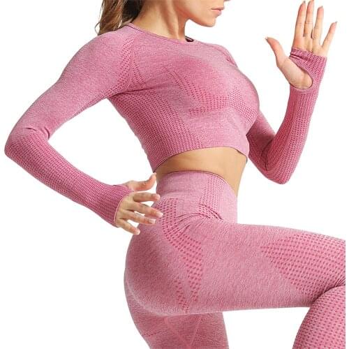 KIWI RATA Womens Yoga Gym Crop Top Compression Workout Athletic Seamless Workout Long Sleeve Crop Top Gym Sport Shirts