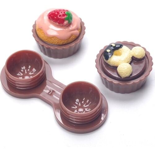 24g Mini Travel Cute Cartoon Cake Cream Shape Contact Lens Case Box Set Round Container Holder 6.6x4.6x3.2cm