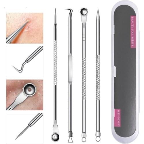 4 Pcs Blackhead Extractor Comedone Acne Blemish Black Head Remover Cosmetic Acne Needle Remove Tool Face Care Cleaning