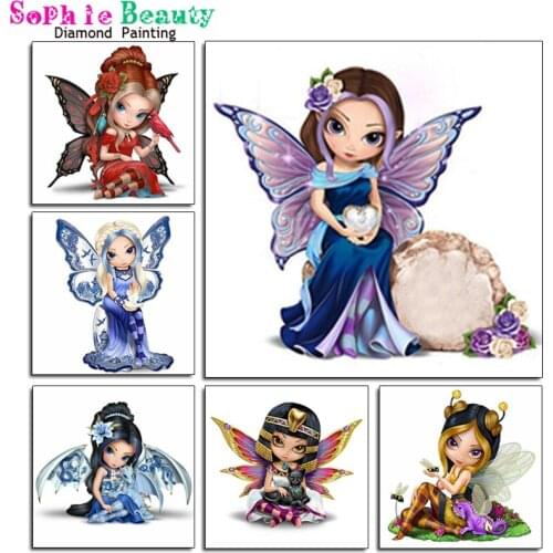 5D Diamond Painting Cross Stitch Butterfly Fairy Diy Full Diamond Mosaic Cartoon Girl Diamond Embroidery Needlework Art 211068