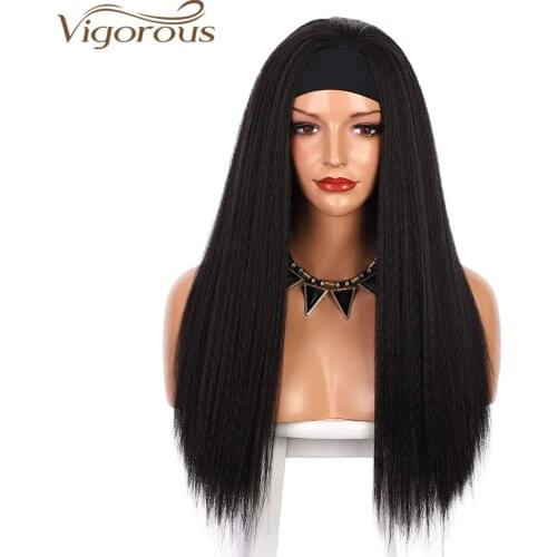 Vigorous Long Black Headband Wig Synthetic Kinky Straight Headband Wigs for Black Women Yaki Straight Hair