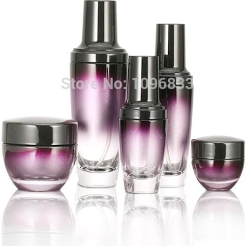 Cosmetic Jar Purple Glass Spray Bottle Black Lid Cream Jar 15G Glass Jar 50G Packaging Container Lotion Pump Bottle 30/50/100 ML